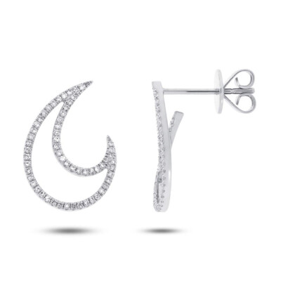 Natürliche runde echte Diamant-Halbmond-Ohrhänger 0,26 kt 14 K Weißgold