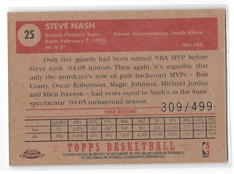 2005-06 Topps 1952 Style Chrome Basketball #25 Steve Nash /499 - Image 2 of 4