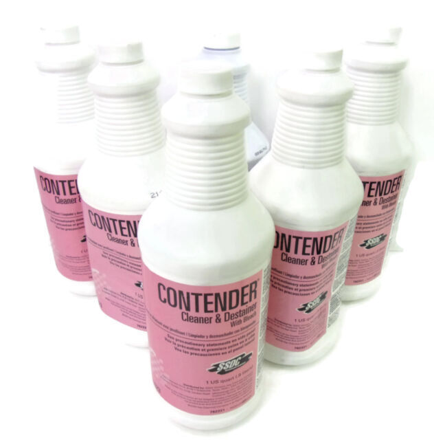 6 Pack SSDC Contender Cleaner, Destainer, Bleach Cleaner w/ Nozzles,  0.9L/1Qt 763501012278