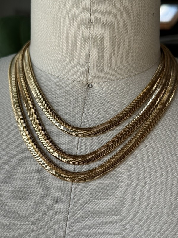 Vintage 1990’s Gold Tone Triple Snake Chain Necklace Bracelet Set, Unsigned