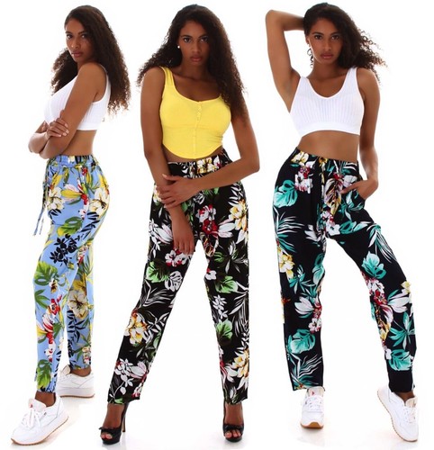 Pantaloni a fiori donna pantalone leggero con elastico pants fiorati moda  estate | eBay