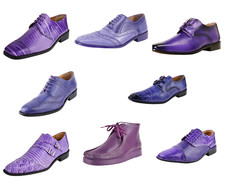 LIBERTYZENO Men's Genuine Leather Purple Lace-Up Casual Dress Shoes Oxford Shoes