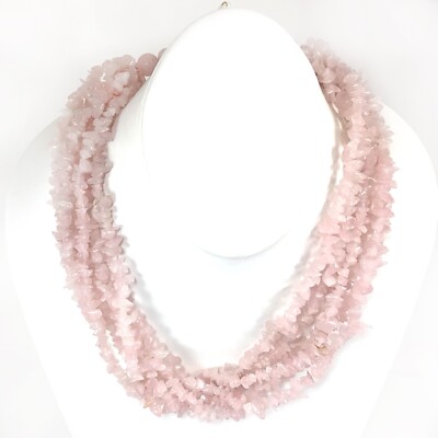 Natural Pink Rose Quartz Huge Statement Women Jewelry Multi-Strands Necklace 19''