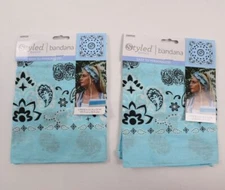2 PACK Styled Basics Bandana Blue 100% Cotton 22x22 Inches NEW