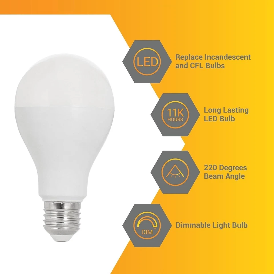 Diodesy 6PK A21 LED Light Bulb Super Bright 5000K, 18W, 50W, 2600LM, 120V, E26 - Image 2 of 4