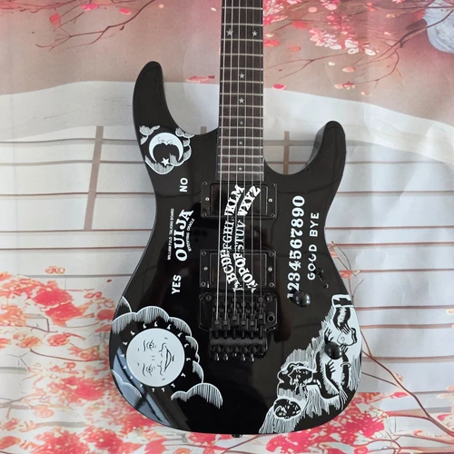 Custom Black Electric Guitar KH-2 Ouija Black FR Style Bridge Moon Star Inlays