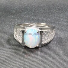Natural Opal Gemstone with 925 Sterling Silver Ring for Men's #1335