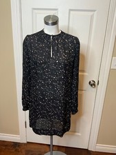 Nili Lotan Black Tan Speckled Silk Sheer Long Sleeve Mini Dress, Size XS