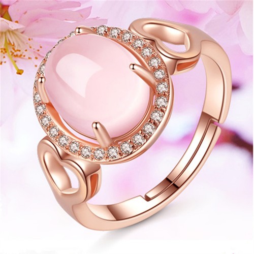 Pink Natural Jade Rings Real Jewelry Luxury Stone Talismans Rose Gold Plated - Bild 1 von 5