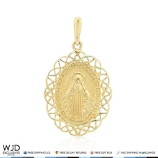 14K Yellow Gold Miraculous Virgin Mary Medal Pendant 1.05"