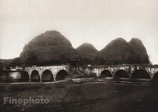 1906 Vintage CHINA KUEILIN Bridge River Mountain Landscape Photo Art BOERSCHMAN