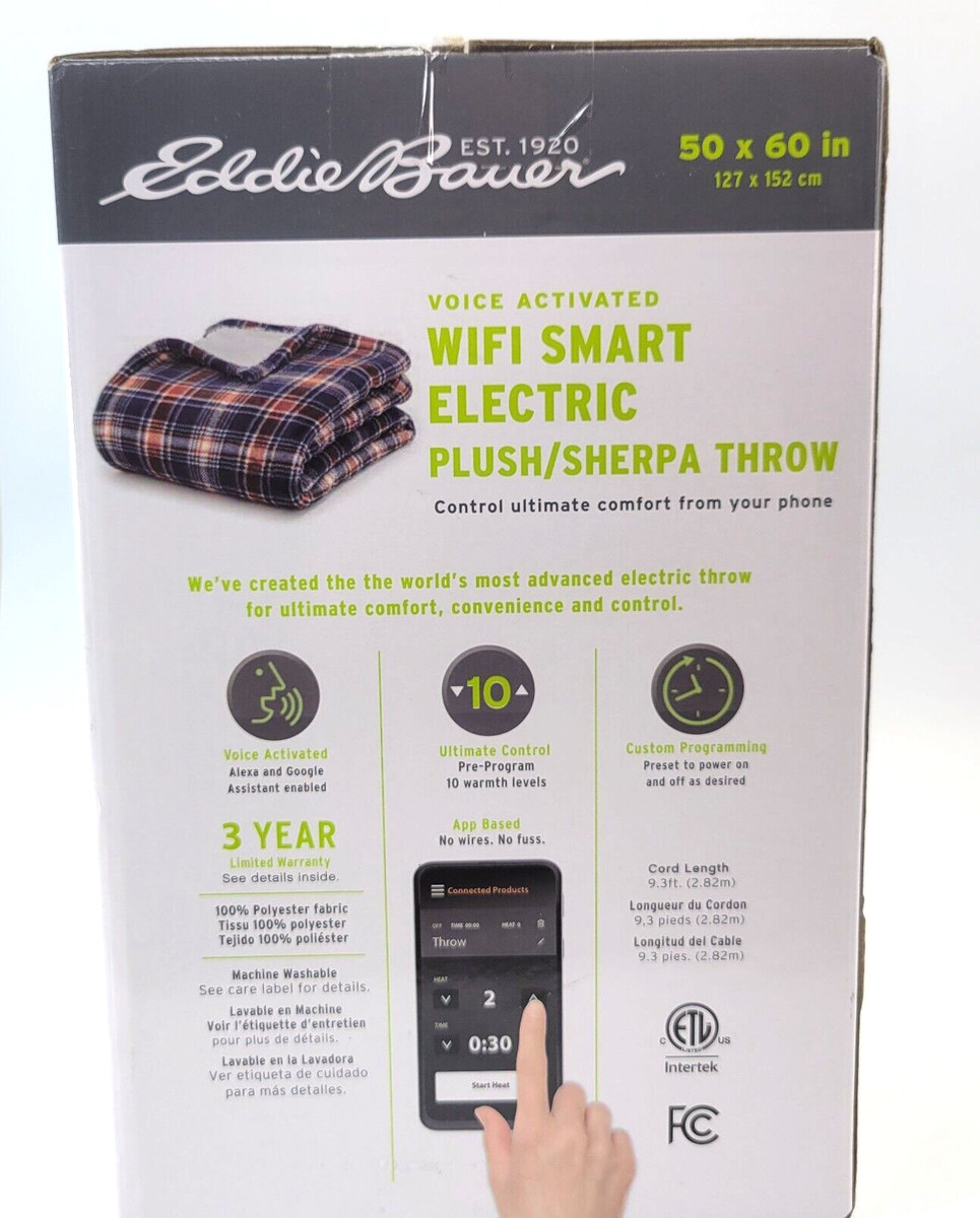 Eddie Bauer Voice Activated Wifi Smart Electric Throw Blanket 50 x 60 in  Navy | eBay