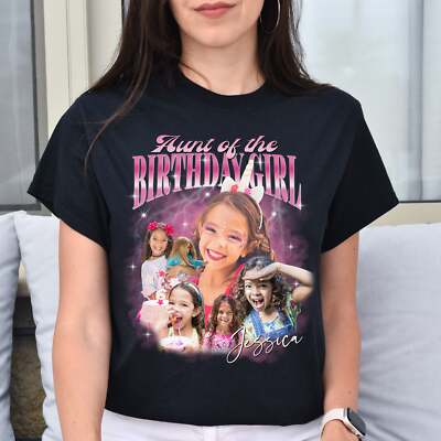 Custom Aunt of the Birthday Girl Unisex T-Shirt Your pictures Auntie tee Black N