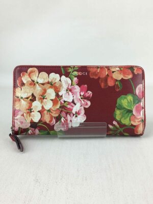 Auth GUCCI GG Blooms Purse case Lether PVC Zippy Long Wallet