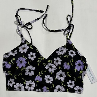 Women's Floral Slim Control Tie Shoulder Crop Bikini Top - Beach Betty Size L