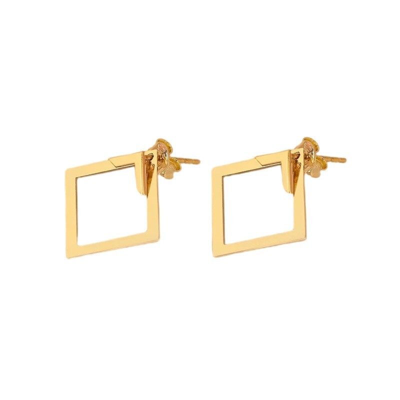 Square geometric pair earrings titanium steel vacuum electroplated stainless ste