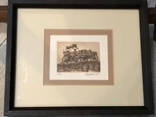 Scott Fitzgerald Etching Print, Numbered & Signed, Framed, 4 1/2" x 3 1/2"