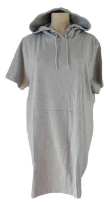 NEU Übergröße Damen Kurzarm Sweat Kapuzen Kleid in grau große Tasche Gr. 52/54