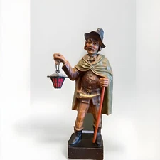 Vintage German Figurine Man with Lantern and Walking Stick Rothenburg