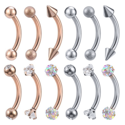 6 Pcs/lot Eyebrow Piercing Stainless Steel CZ Crystal Tragus Helix Ear Piercings