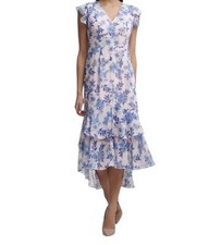 TOMMY HILFIGER Maxi Dress Women Size 4 floral chiffon sun dress high low New