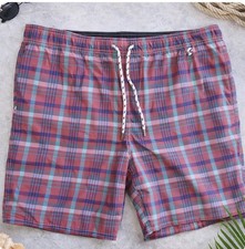 Lands End Men s Plaid Swim Trunks Board Shorts L 36-38 Pink Blue Drawstring