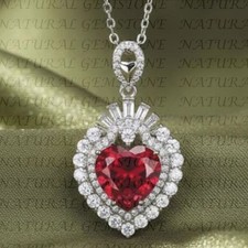 6.00Crt Heart Shape Natural Red Ruby and Diamond Pendant 18K White Gold Plated