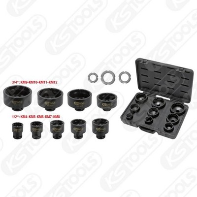KS Tools 450.5000 Socket Set For KM Groove Nuts, Studs Exterior, 9 Pcs