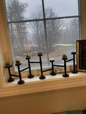 Black Metal 7 Arm Articulating Folding Expandable Candelabra Candle Holder