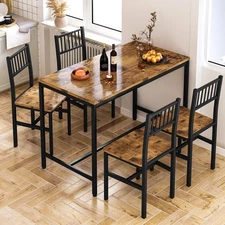 5 Pieces Dining Table Set, Industrial and Chairs for 4, Metal Frame with Wood ,
