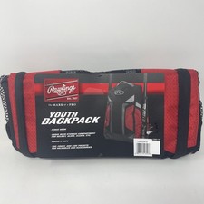 Rawlings Youth Baseball Backpack Black and Red, Fence Hook, Holds Two Bats