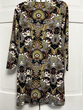 Tracy Negoshian XS Multicolor Paisley Long Sleeve Round Neck Knee-Length Midi