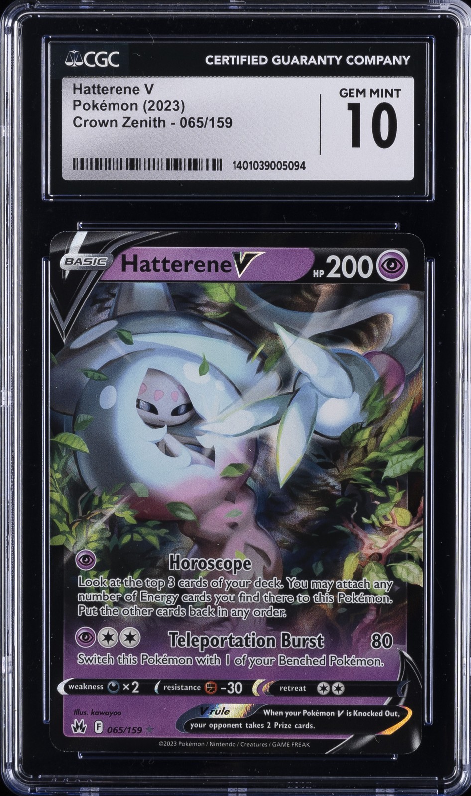 2023 POKEMON SWORD & SHIELD CROWN ZENITH #065 HATTERENE V CGC 10 GEM MINT