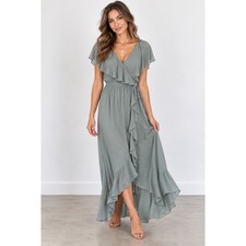Show Me Your Mumu Maxi Dress Women XL Sage Green Ruffle High Low Boho Dress