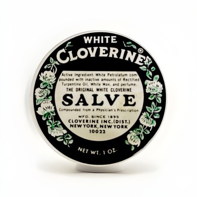 Vintage White Cloverine Salve Tin Advertising Medicine Tin Apothecary