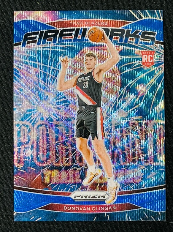 Donovan Clingan 2024-25 Panini Prizm RC Fireworks Blue Wave /175 #9