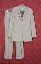JOHN MEYER 2 Piece 14 Gray Checkered Long Sleeve Collared Button Suit Women's