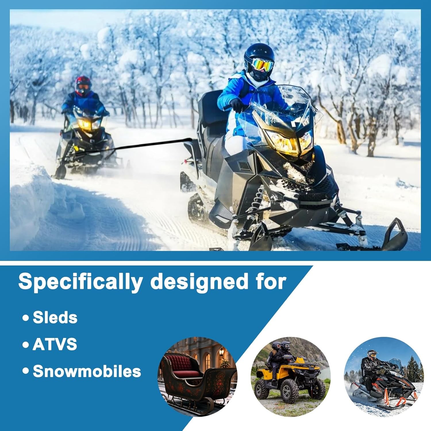 20ft Snowmobile Tow Straps, Heavy-Duty Tow Rope with Two Black Metal Hooks, Emer