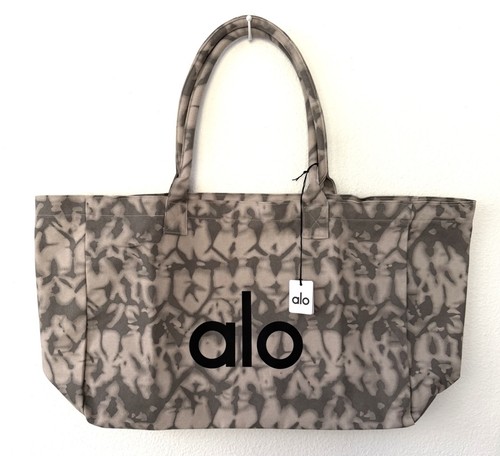 NWT Alo Yoga XL Iconic Shopper Gym Heavy Canvas Tote Bag, Grey Tie Dye
