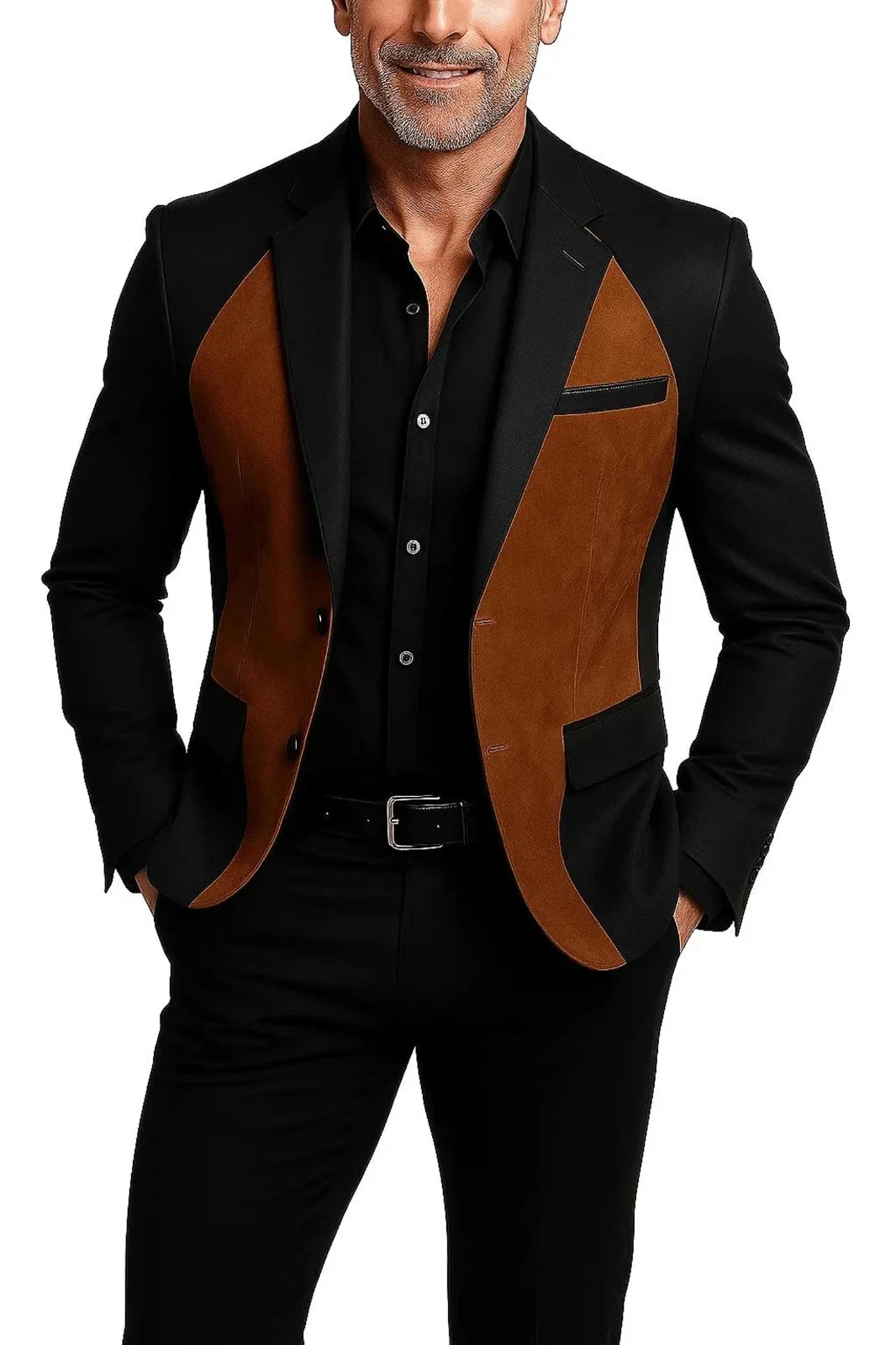 Handmade Men’s Two-Tone Suede & Lambskin Leather Blazer | Brown Coat