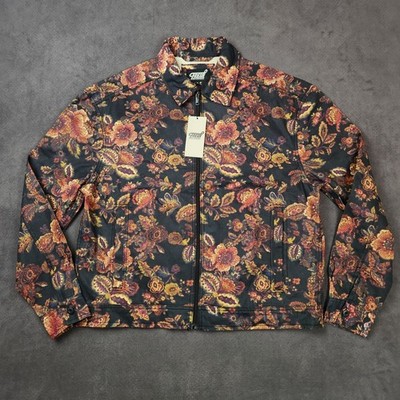 Fresh Prints of Bel Air Jacket Mens Small Black Floral Print Full Zip Cotton