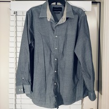 Signature Studio Mens Long Sleeve Dark Gray Cotton Dress Shirt, Modern Fit, XL