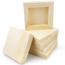 8 Pack Unfinished Square Wood Panels,4" x 4"/10cm x 10cm,Blank Wooden Canvas ...
