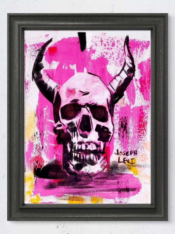 Original Modern Anatomy Art 12x9 Horned Skull Still Life Acrylic Painting Canvas