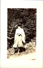 Woman Outdoor Attire Postcard RPPC Early 1900s Leg O Mutton Sleeves Pre-WWI