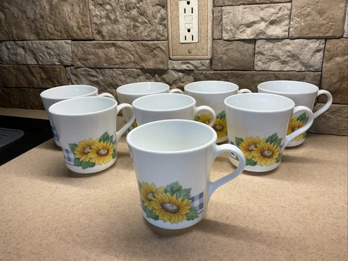 Corning Corelle Sunsations SUNFLOWERS Coffee/Tea Mugs set of 8 Made in the USA