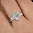 Rough Aquamarine Ring Silver 925 Sterling Silver Cushion Gemstone Ring Jewellery