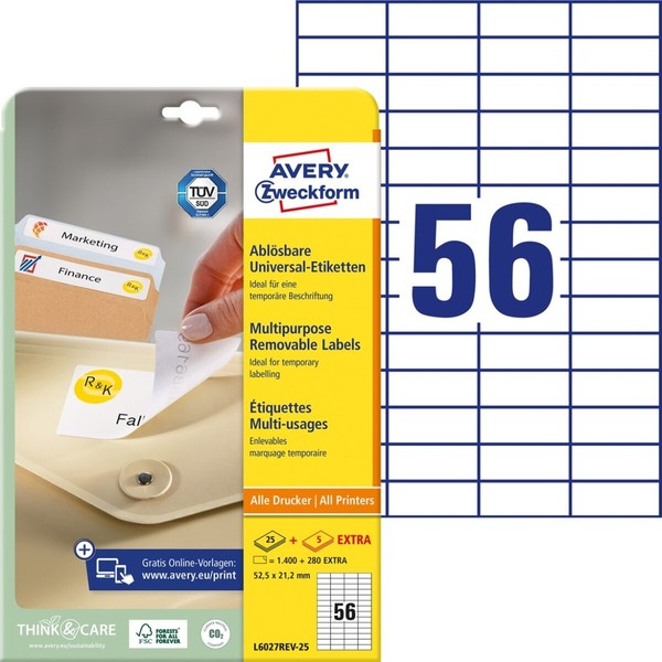 1-10X Avery Zweckform Universal-Etiketten, 52,5 X 21,2 Mm, Weiß Spare Bis Zu 38%-image