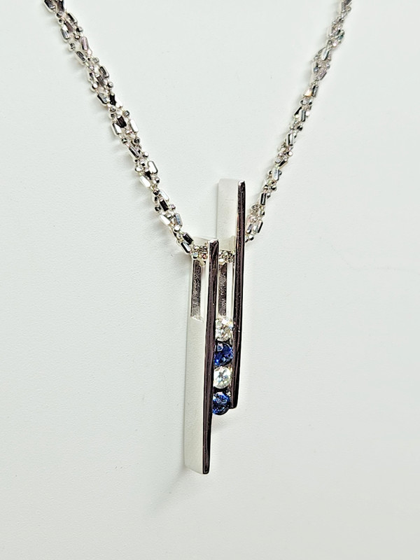 MODERN 14k White Gold Natural Sapphire & Diamond Braided Beaded 21" Necklace