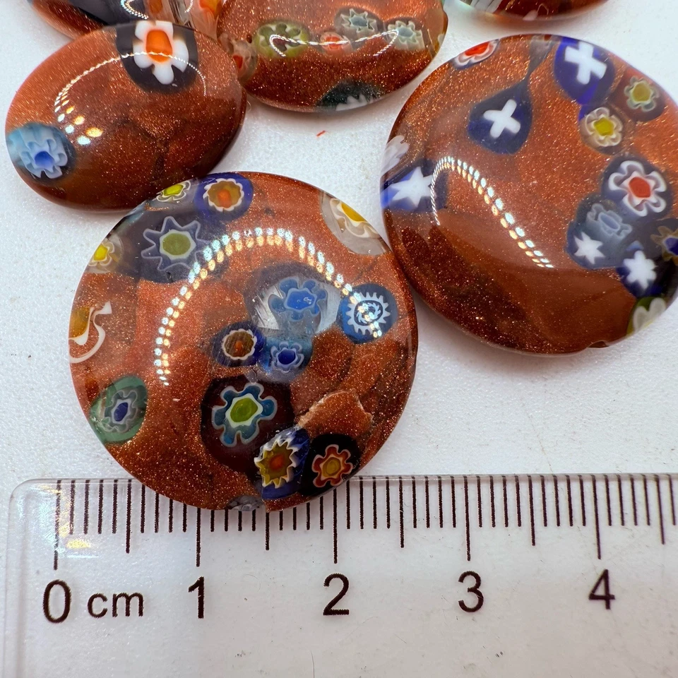 Millefiori Flat Round Oval Beads 15-25mm Qty:7 - Image 2 of 2